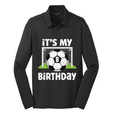 8 Years Old Soccer 8th Birthday Player Bday Party Silk Touch Performance Long Sleeve Polo