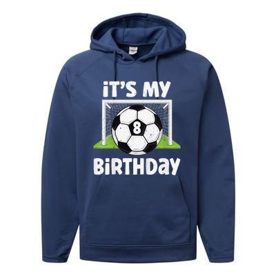 8 Years Old Soccer 8th Birthday Player Bday Party Performance Fleece Hoodie