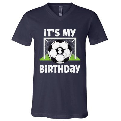 8 Years Old Soccer 8th Birthday Player Bday Party V-Neck T-Shirt