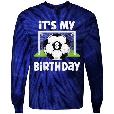 8 Years Old Soccer 8th Birthday Player Bday Party Tie-Dye Long Sleeve Shirt