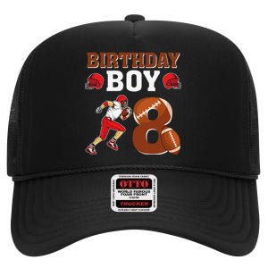 8 Years Old 8th Birthday Football Lover Party High Crown Mesh Back Trucker Hat