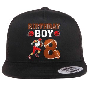 8 Years Old 8th Birthday Football Lover Party Flat Bill Trucker Hat