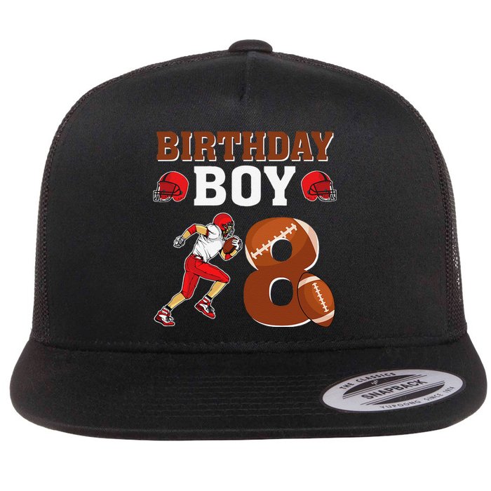 8 Years Old 8th Birthday Football Lover Party Flat Bill Trucker Hat