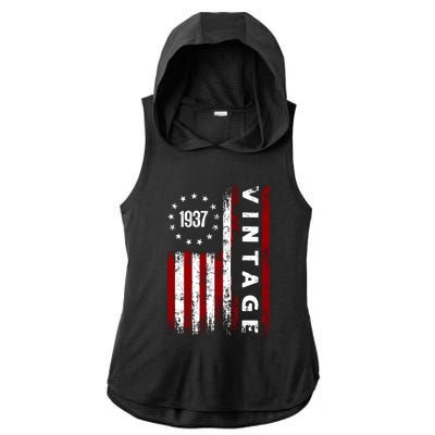 85 Years Old Vintage American Flag 1937 Ladies PosiCharge Tri-Blend Wicking Draft Hoodie Tank