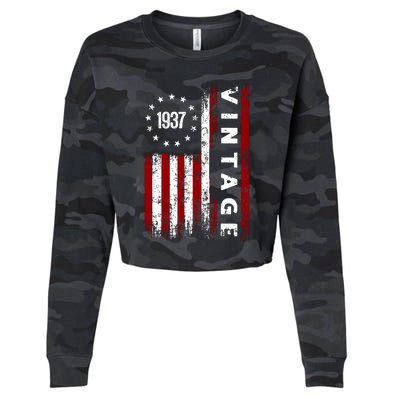 85 Years Old Vintage American Flag 1937 Cropped Pullover Crew