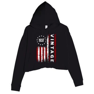 85 Years Old Vintage American Flag 1937 Crop Fleece Hoodie