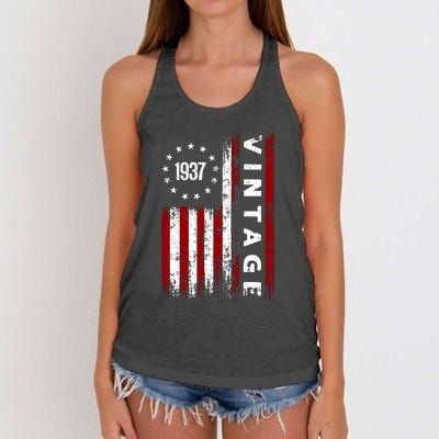 85 Years Old Vintage American Flag 1937 Women's Knotted Racerback Tank