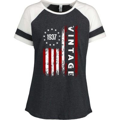 85 Years Old Vintage American Flag 1937 Enza Ladies Jersey Colorblock Tee