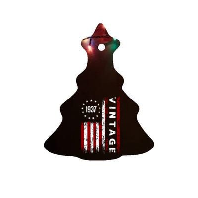 85 Years Old Vintage American Flag 1937 Ceramic Tree Ornament