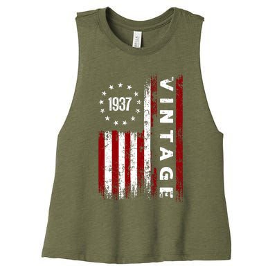 85 Years Old Vintage American Flag 1937 Women's Racerback Cropped Tank