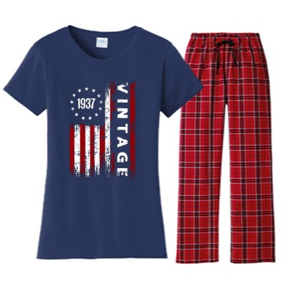 85 Years Old Vintage American Flag 1937 Women's Flannel Pajama Set