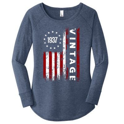 85 Years Old Vintage American Flag 1937 Women's Perfect Tri Tunic Long Sleeve Shirt