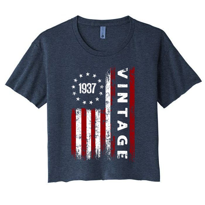 85 Years Old Vintage American Flag 1937 Women's Crop Top Tee