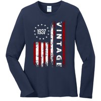 85 Years Old Vintage American Flag 1937 Ladies Long Sleeve Shirt