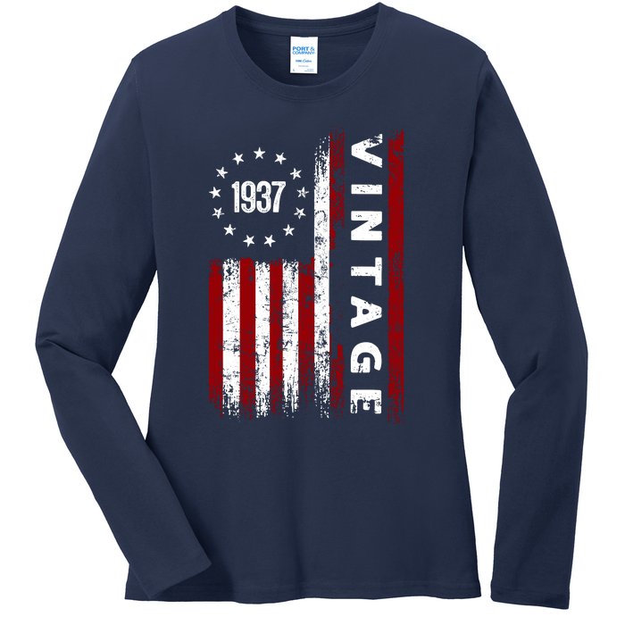 85 Years Old Vintage American Flag 1937 Ladies Long Sleeve Shirt