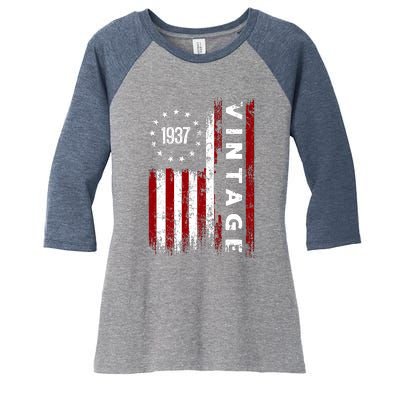 85 Years Old Vintage American Flag 1937 Women's Tri-Blend 3/4-Sleeve Raglan Shirt