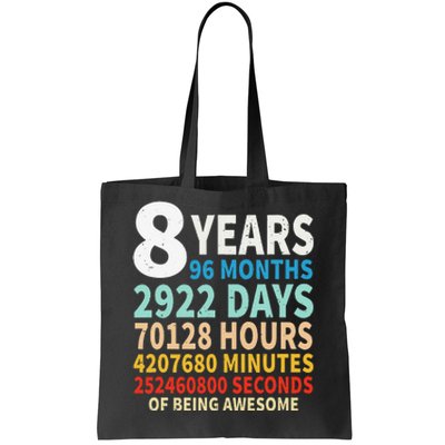 8 Years Old 8th Birthday Gifts Vintage 96 Months Tote Bag