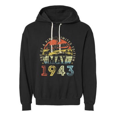 80 Year Old Awesome Since May 1943 80th Birthday Garment-Dyed Fleece Hoodie