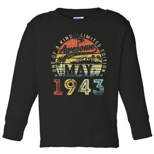 80 Year Old Awesome Since May 1943 80th Birthday Toddler Long Sleeve Shirt