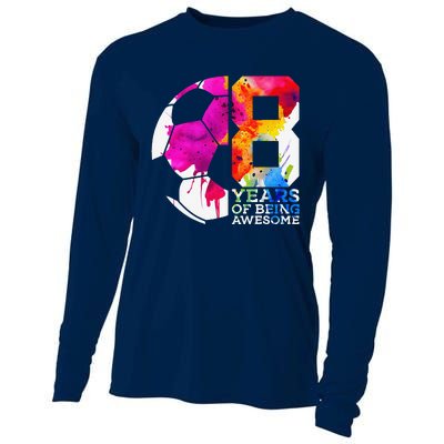 8 Years Of Being Awesome Soccer 8th Birthday Cooling Performance Long Sleeve Crew