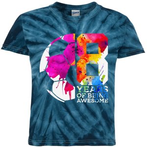 8 Years Of Being Awesome Soccer 8th Birthday Kids Tie-Dye T-Shirt