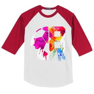 8 Years Of Being Awesome Soccer 8th Birthday Kids Colorblock Raglan Jersey