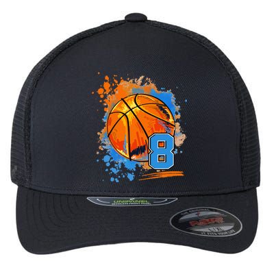 8 Years Old 8th Birthday Basketball Flexfit Unipanel Trucker Cap