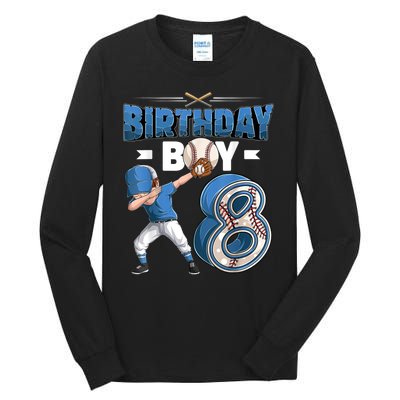 8 Years Old Boy Baseball Player 8th Birthday Kids Tall Long Sleeve T-Shirt