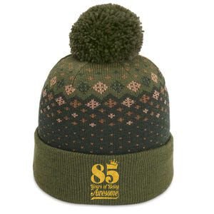 85 Years Of Being Awesome 85th Birthday Present Gifts Funny Crown The Baniff Cuffed Pom Beanie