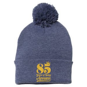 85 Years Of Being Awesome 85th Birthday Present Gifts Funny Crown Pom Pom 12in Knit Beanie