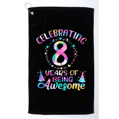 8 Years of Being Awesome 8 Years Old 8th Birthday Tie Dye Platinum Collection Golf Towel