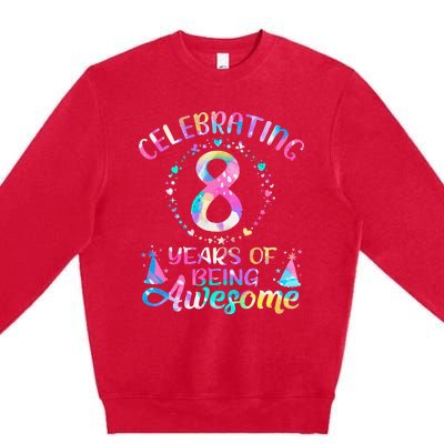 8 Years of Being Awesome 8 Years Old 8th Birthday Tie Dye Premium Crewneck Sweatshirt