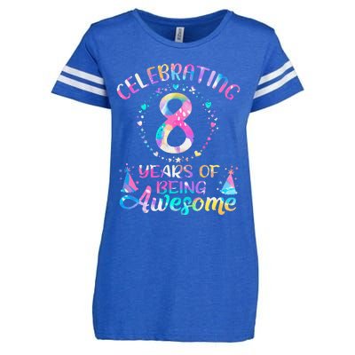 8 Years of Being Awesome 8 Years Old 8th Birthday Tie Dye Enza Ladies Jersey Football T-Shirt