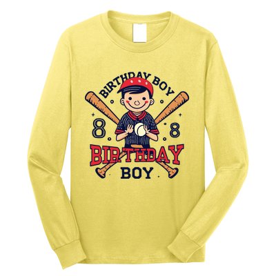 8 Years Old Boy Baseball Player 8th Birthday Kids Long Sleeve Shirt