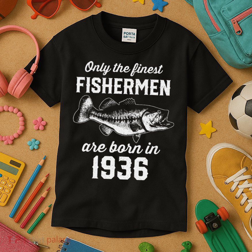 87 Year Old Fisherman Fishing 1936 87th Birthday Kids T-Shirt