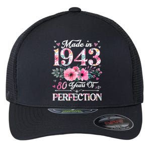 80 Year Old Made In 1943 Floral 80th Birthday Gifts Flexfit Unipanel Trucker Cap