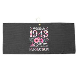 80 Year Old Made In 1943 Floral 80th Birthday Gifts Large Microfiber Waffle Golf Towel