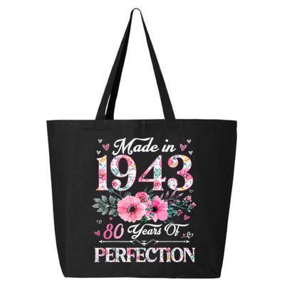 80 Year Old Made In 1943 Floral 80th Birthday Gifts 25L Jumbo Tote