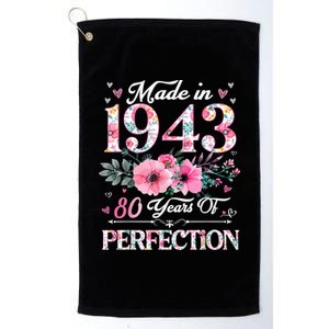 80 Year Old Made In 1943 Floral 80th Birthday Gifts Platinum Collection Golf Towel