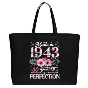 80 Year Old Made In 1943 Floral 80th Birthday Gifts Cotton Canvas Jumbo Tote