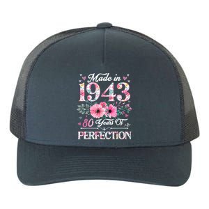 80 Year Old Made In 1943 Floral 80th Birthday Gifts Yupoong Adult 5-Panel Trucker Hat