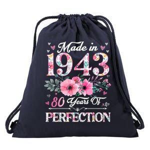 80 Year Old Made In 1943 Floral 80th Birthday Gifts Drawstring Bag