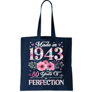 80 Year Old Made In 1943 Floral 80th Birthday Gifts Tote Bag