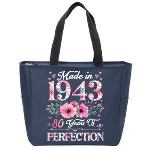 80 Year Old Made In 1943 Floral 80th Birthday Gifts Zip Tote Bag