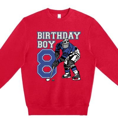  8 Year Old Ice Hockey Themed Birthday Party 8th Boy Gift Premium Crewneck Sweatshirt