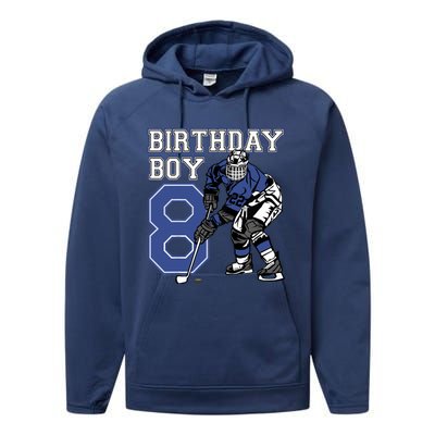  8 Year Old Ice Hockey Themed Birthday Party 8th Boy Gift Performance Fleece Hoodie