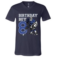  8 Year Old Ice Hockey Themed Birthday Party 8th Boy Gift V-Neck T-Shirt