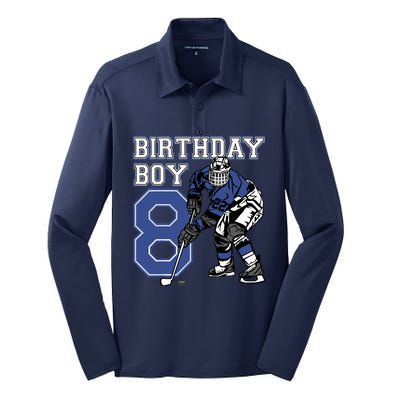  8 Year Old Ice Hockey Themed Birthday Party 8th Boy Gift Silk Touch Performance Long Sleeve Polo