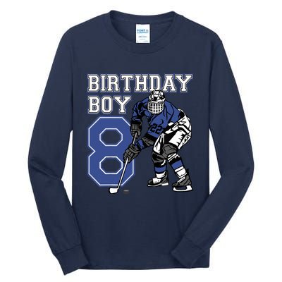  8 Year Old Ice Hockey Themed Birthday Party 8th Boy Gift Tall Long Sleeve T-Shirt