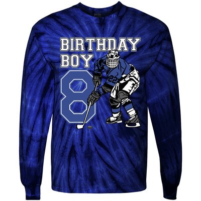  8 Year Old Ice Hockey Themed Birthday Party 8th Boy Gift Tie-Dye Long Sleeve Shirt